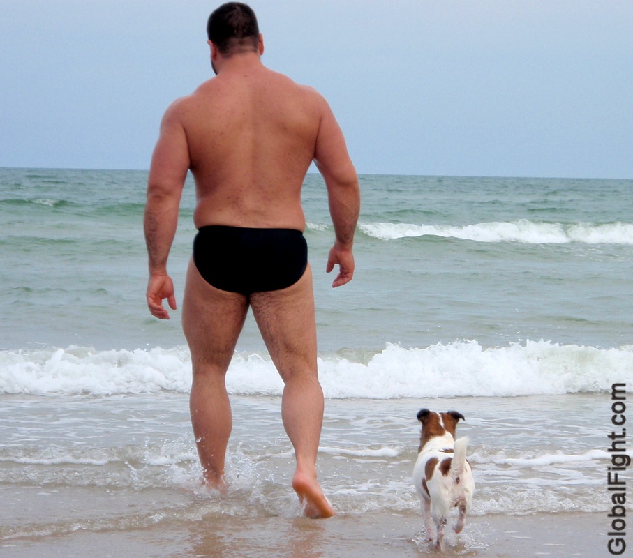 beach bear hairy legs thighs stocky hunky burly guy