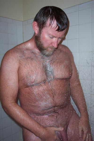 bearded daddy bear showering bathing soaking wet