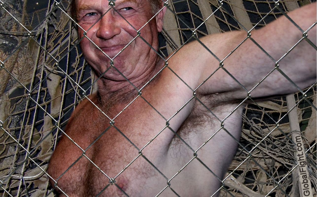 caged oldman hairychest bear greek wrestling cage match