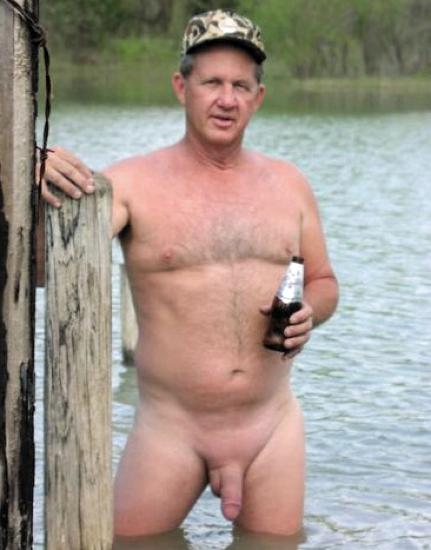 lake redneck daddy hunk fishing nude swimming
