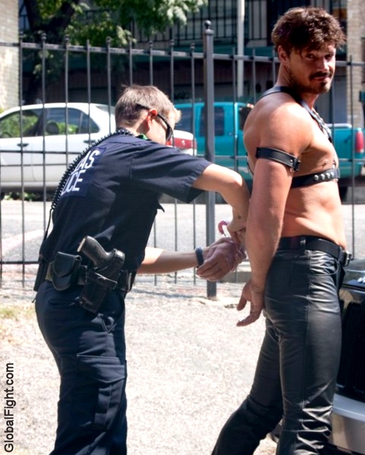leather man folsom being arrested gay men handcuffed