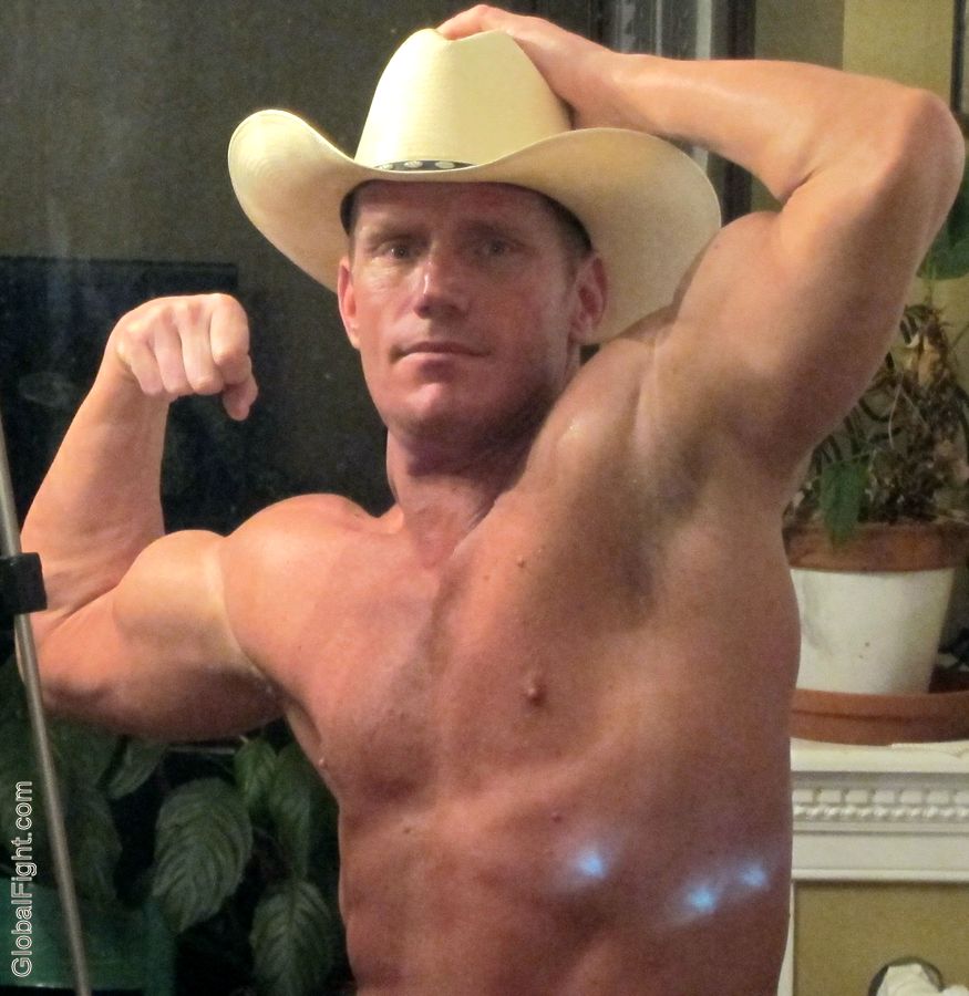 muscle flexing cowboy big biceps hot chest adult shows